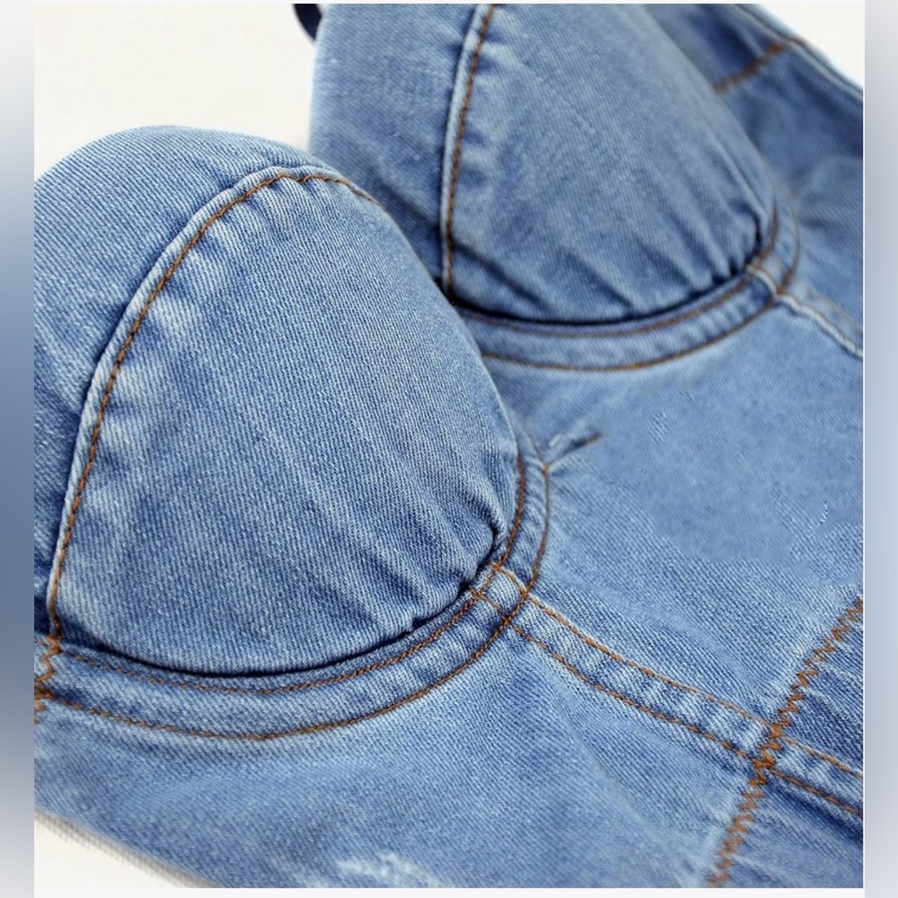 Ellacci Denim Nonslip Bustier Crop Top Corset Bra Detachable Straps XS/34B NWT - Picture 4 of 10